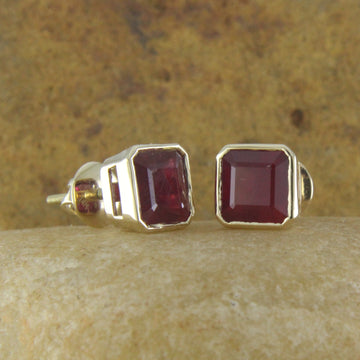 Bezel set Asscher cut lab Ruby screw back Studs, July Birthstone GJE38