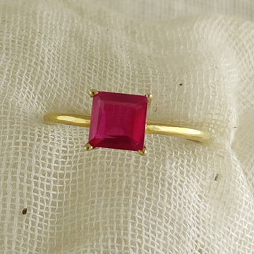 Princess Cut Ruby Ring, Handmade Gold Band, Elegant Proposal Jewelry