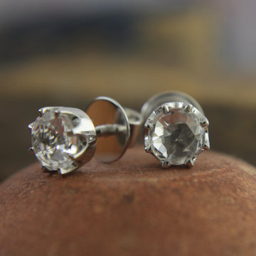 Rose Cut White Sapphire Screw Back Studs – 14Gold Unisex Earrings | Ethical Luxury & Sustainable Handmade Jewelry - GJE39K Recycled