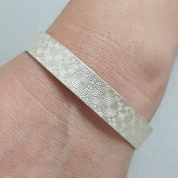 999 Pure Silver embossed handmade 8mm wide strip bracelet