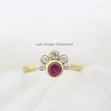 Handmade Bezel Set Ruby Ring in Recycled Gold, July Birthstone Ring with Lab Diamond Accent
