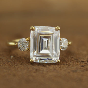 Emerald Diamond Ring, GIA Diamond Ring, 14K Gold Band,