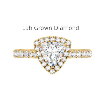 Trillion Cut Lab Diamond Halo Ring in Recycled Gold, IGI Certified Lab-Grown Diamond Engagement Ring
