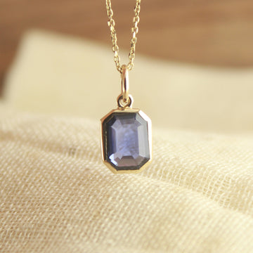 Emerald Cut Lab Blue Sapphire Pendant in Bezel Gold Setting,
Minimalist Gold Blue Sapphire Charm Necklace – Handmade Jewelry,
Handmade Blue Sapphire Bezel Pendant – Dainty Gold Necklace for Her,