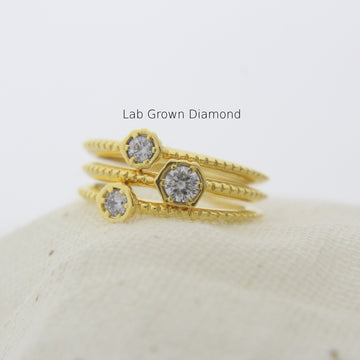 Minimalist Round Lab Diamond Ring in Recycled Gold – Handmade Stacking Ring for Everyday Elegance