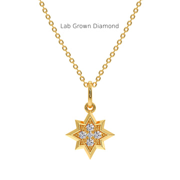 star shape diamond pendant, lab diamond necklace, recycled gold necklace,