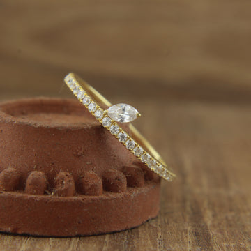 Minimalist Marquise & Round Diamond Ring, 14K Recycled Gold, Elegant & Timeless Design - ADR47