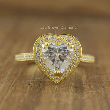 Exquisite Heart & Round Halo Diamond Ring – IGI Certified Lab-Grown Gem in Dual Prong 14K Recycled Gold Setting ADR56 LGD