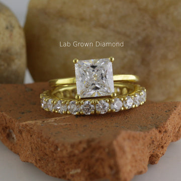 Handmade Gold Ring Sets – Princess Lab Diamond, Hidden Halo & Eternity Bands for Weddings & Special Moments