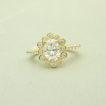 2ct Oval lab diamond bezel style halo engagement ring for women