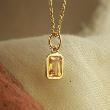 Minimalist Orange Sapphire Pendant, Emerald Cut Sapphire Necklace,