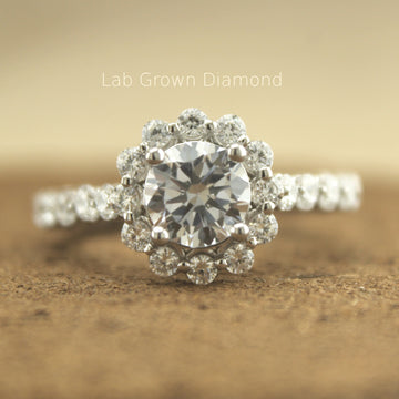 Timeless Floating Halo Engagement Ring | Handmade Solid Gold with IGI Certified Lab Diamond | Elegant Bridal, Proposal & Anniversary Jewelry