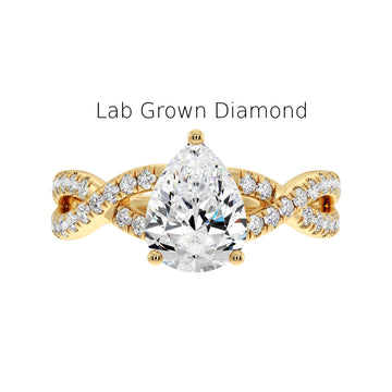 Pear Cut Lab Diamond Ring with Twisted split Shank in Recycled Gold – IGI Certified ADR140 LGD