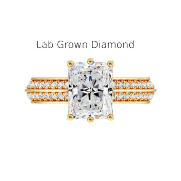Radiant Cut Lab Diamond Ring with Double Shank in Recycled Gold – IGI Certified ADR144 LGD
