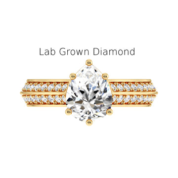 Pear Cut Lab Diamond Ring with Double Diamond Shank in Recycled Gold – IGI Certified ADR143 LGD