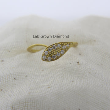 nature ring, art deco ring, lab diamond, recycled gold, micropave ring,
