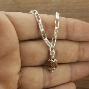 Rudraksha beed 925 Sterling Silver Bracelet with paper clip chain