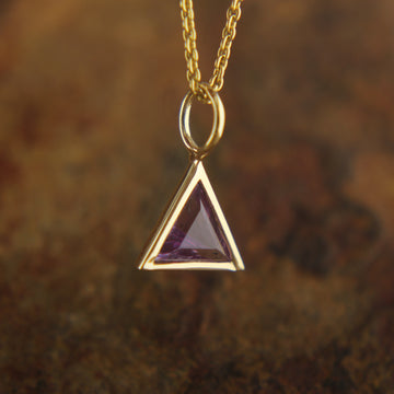 Triangle Pendant, Bezel Necklace, Alexandrite Charm, Handmade Gold,