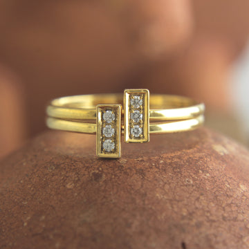 Geometric Ring Set – 14K Recycled Gold with Natural Diamond Micro Pave for Weddings & Special Occasions