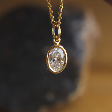 bezel set necklace, minimalist jewelry, oval diamond, lab diamond,