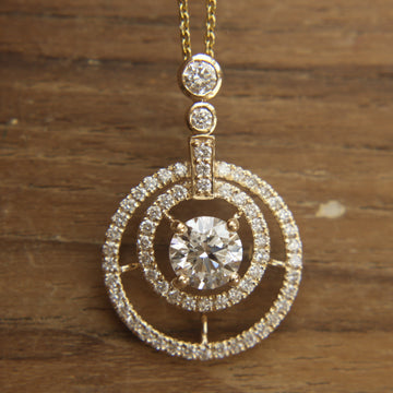 Dual Halo Pendant with Round Lab Diamond in Recycled 14K Gold – A Perfect Gift for Every Occasion, Stunning Bridal & Anniversary Jewelry - GJP137