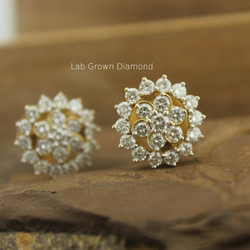 14K Gold Studs, Diamond Studs, Halo Earrings, Wedding Gift,