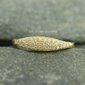Elegant cluster ring featuring lab diamonds in recycled gold, Handcrafted lab diamond ring with micropavé setting.