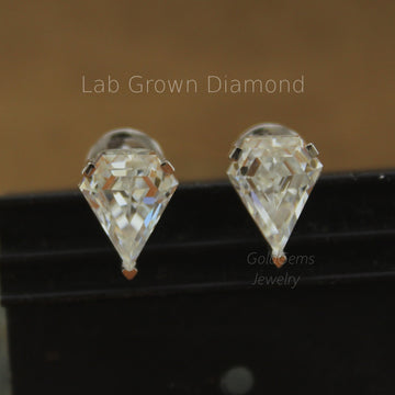 Custom Shield Cut Lab Diamond Earrings – Handcrafted 14K Gold Studs for Women & Unisex Jewelry