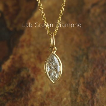 marquise necklace, bezel set diamond, 14k gold pendant,