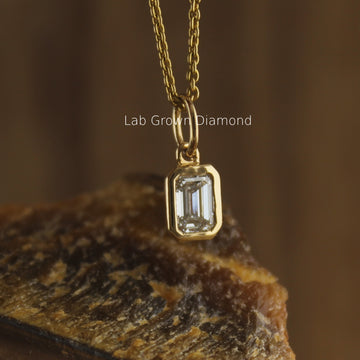 emerald cut pendant, lab diamond charm, bezel set pendant,