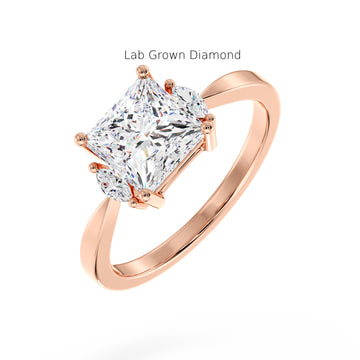 Rose gold ring with a lab-grown diamond on a white background