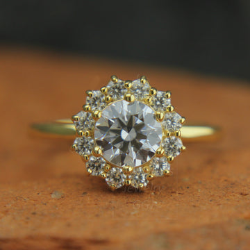 Moissanite Ring, Engagement Ring, Halo Wedding Ring, Round Cut Ring,