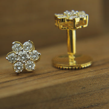 Flat back Moissanite Earrings, Internally Threaded Moissanite Earrings, women Wedding Anniversary Earrings, 14K Solid Gold Studs - E6RD M