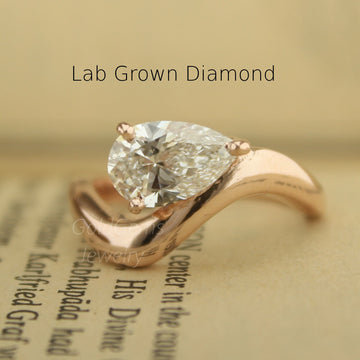 pear diamond, pear solitaire, lab diamond, IGI certified, engagement ring,