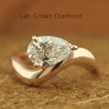 Pear Lab Diamond Solitaire Engagement Ring – Elegant 1ct-5ct Wedding Anniversary Band – Handmade Ethical Bridal Jewelry