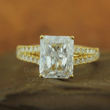 Radiant Moissanite, Split Shank Ring, Moissanite Bridal,