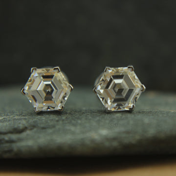 Custom Hexagon Moissanite Stud Earrings in 10K 14K 18K Gold, Unique Sparkle, Perfect Birthday Gift