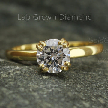IGI Certified Round Lab Diamond Engagement Ring in 10K 14K 18K Gold, 1ct-5ct Bridal Wedding Ring, Anniversary Gift for Her - 93R LGD