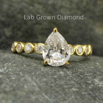Elegant Pear Lab Diamond Ring – IGI Certified Bezel Set shank Bridal Band – Handmade Wedding Jewelry