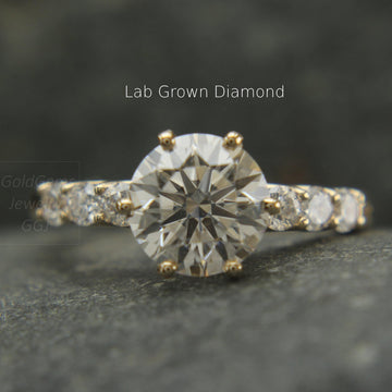 lab diamond ring, handmade ring, 6-prong ring, gold bridal ring, wedding band