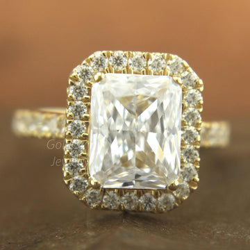 Handmade Radiant Moissanite Halo Ring, Unique Vintage Gold Design, Timeless Symbol of Love, Perfect Wedding, Engagement, Anniversary Gift