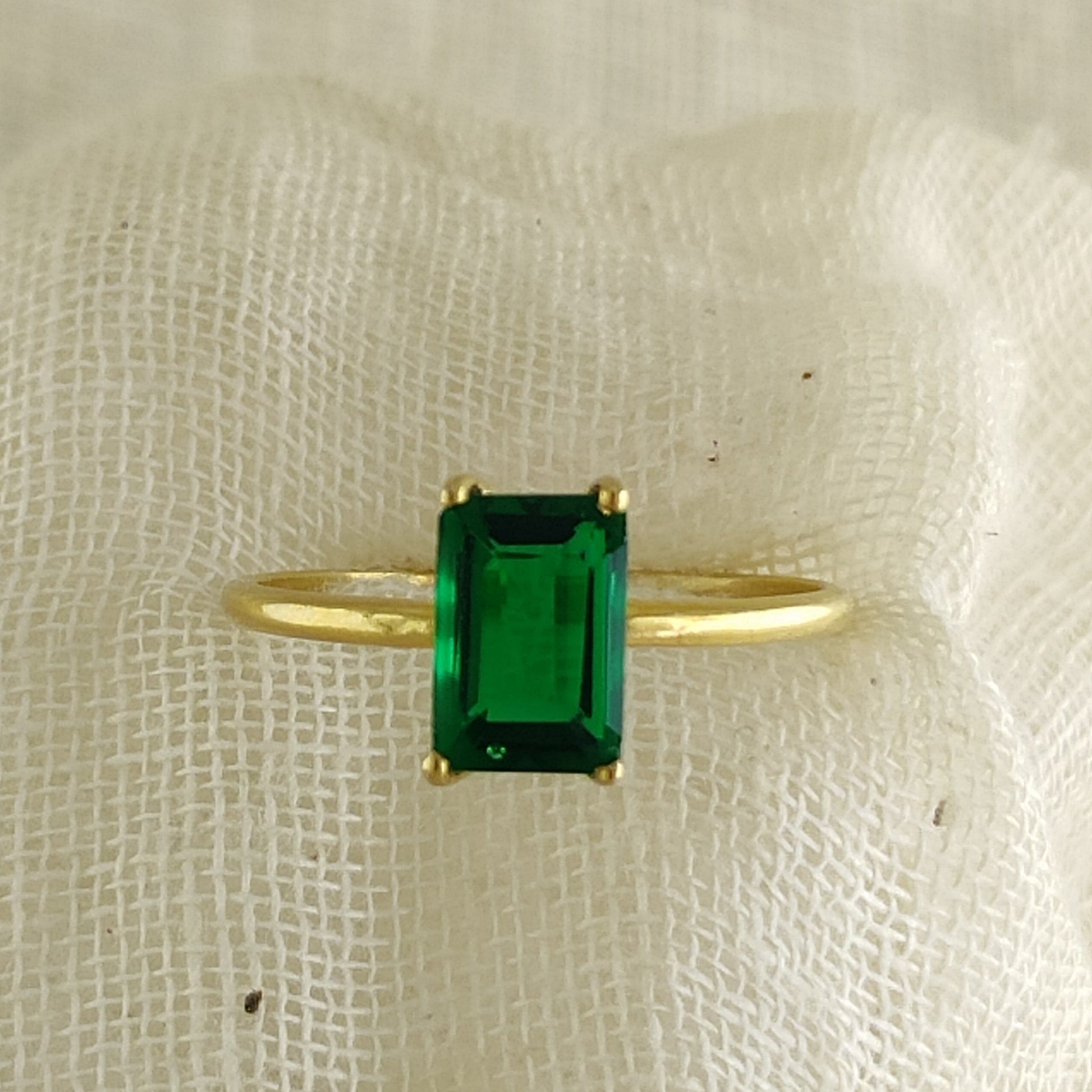 Emerald Cut Engagement Ring, May Birthstone Gold Band
