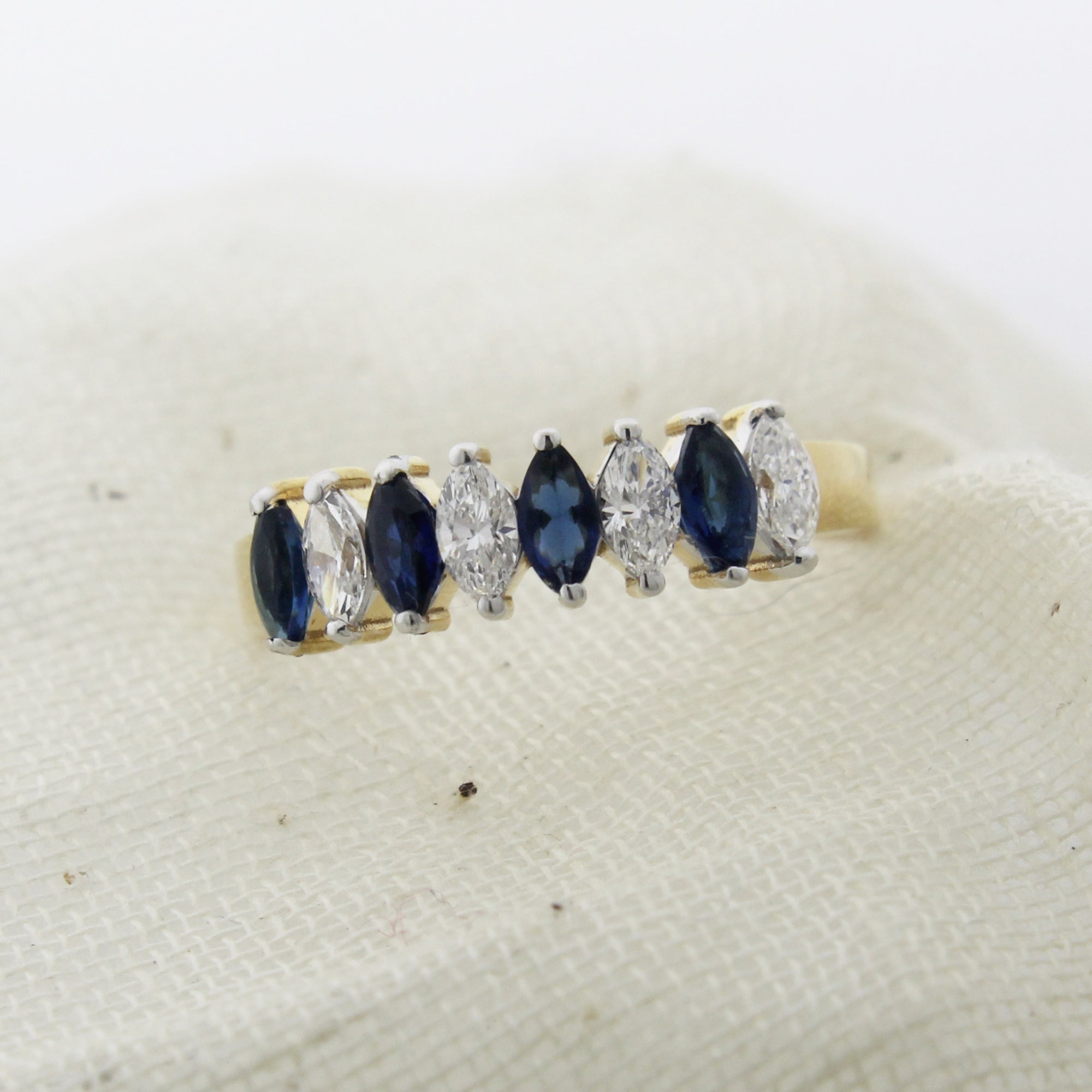 Marquise Lab Diamond & Sapphire Ring in Recycled Gold – Elegant Wedding Band GJR177 LGD