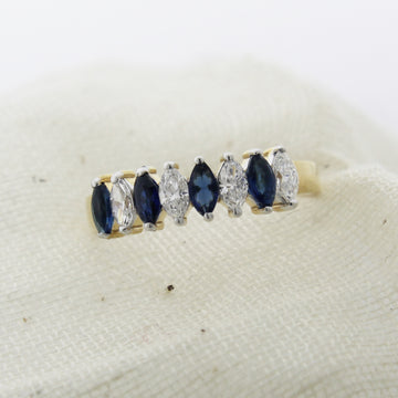 Marquise Lab Diamond & Sapphire Ring in Recycled Gold – Elegant Wedding Band GJR177 LGD