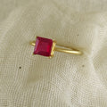 Ruby Solitaire Engagement Ring, Comfort Fit Gold Band for Wedding