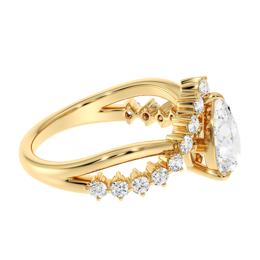 Pear Cut Lab Diamond Engagement Ring in Recycled Gold with Tiara-Inspired Diamond Shank – Ethical Luxury for Modern Brides - ADR127 PS-LGD (Copy)