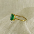 Gold Emerald Cut Engagement Ring, Handmade Birthstone Ring