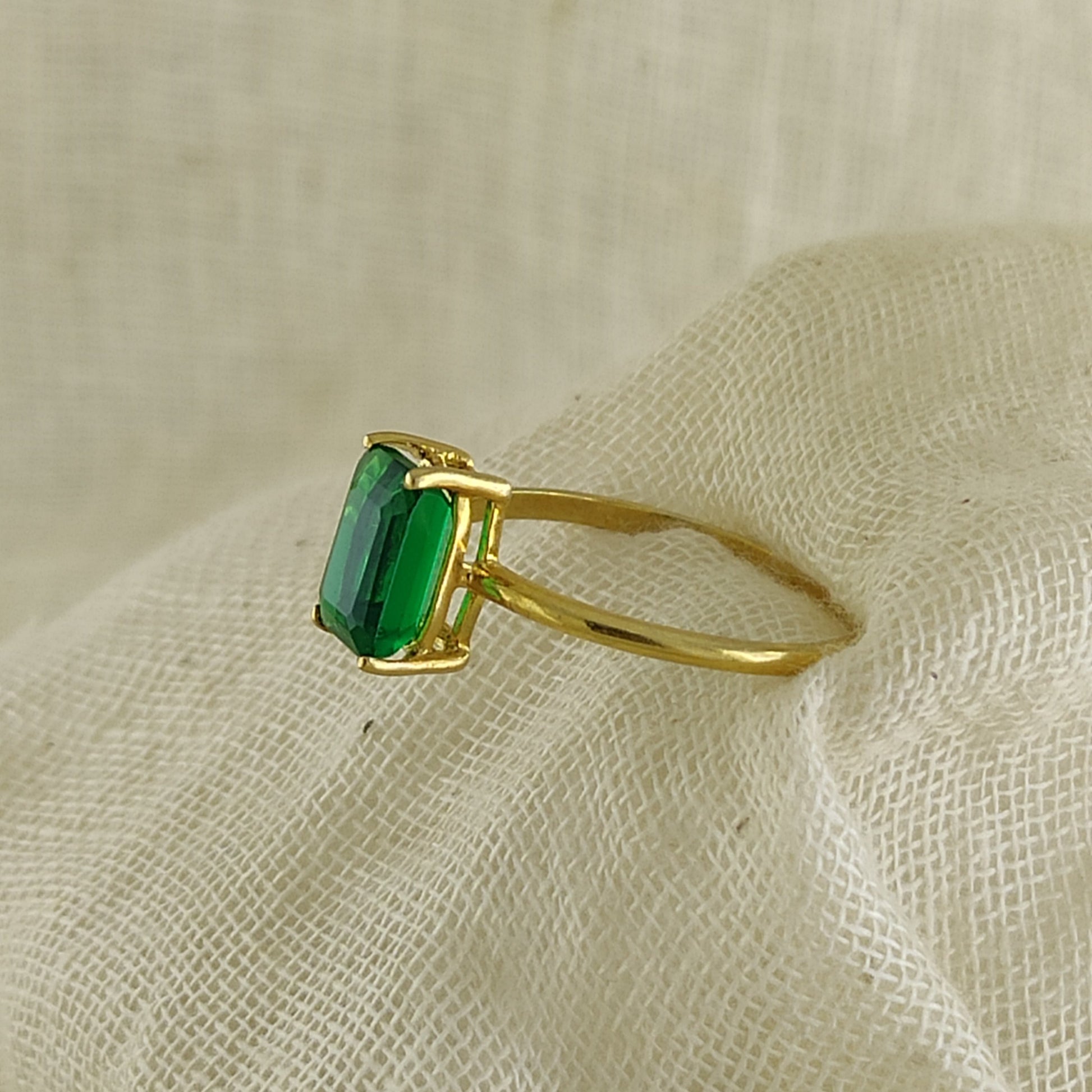 Gold Emerald Cut Engagement Ring, Handmade Birthstone Ring