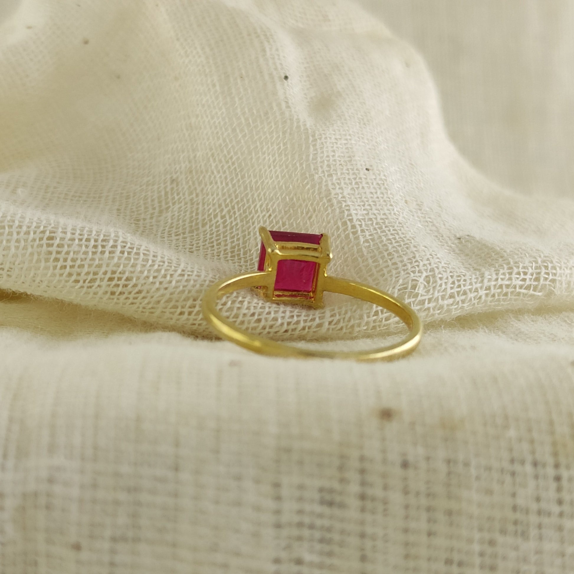 Solitaire Ruby Ring, Classic Gold Band for Engagement & Gift
