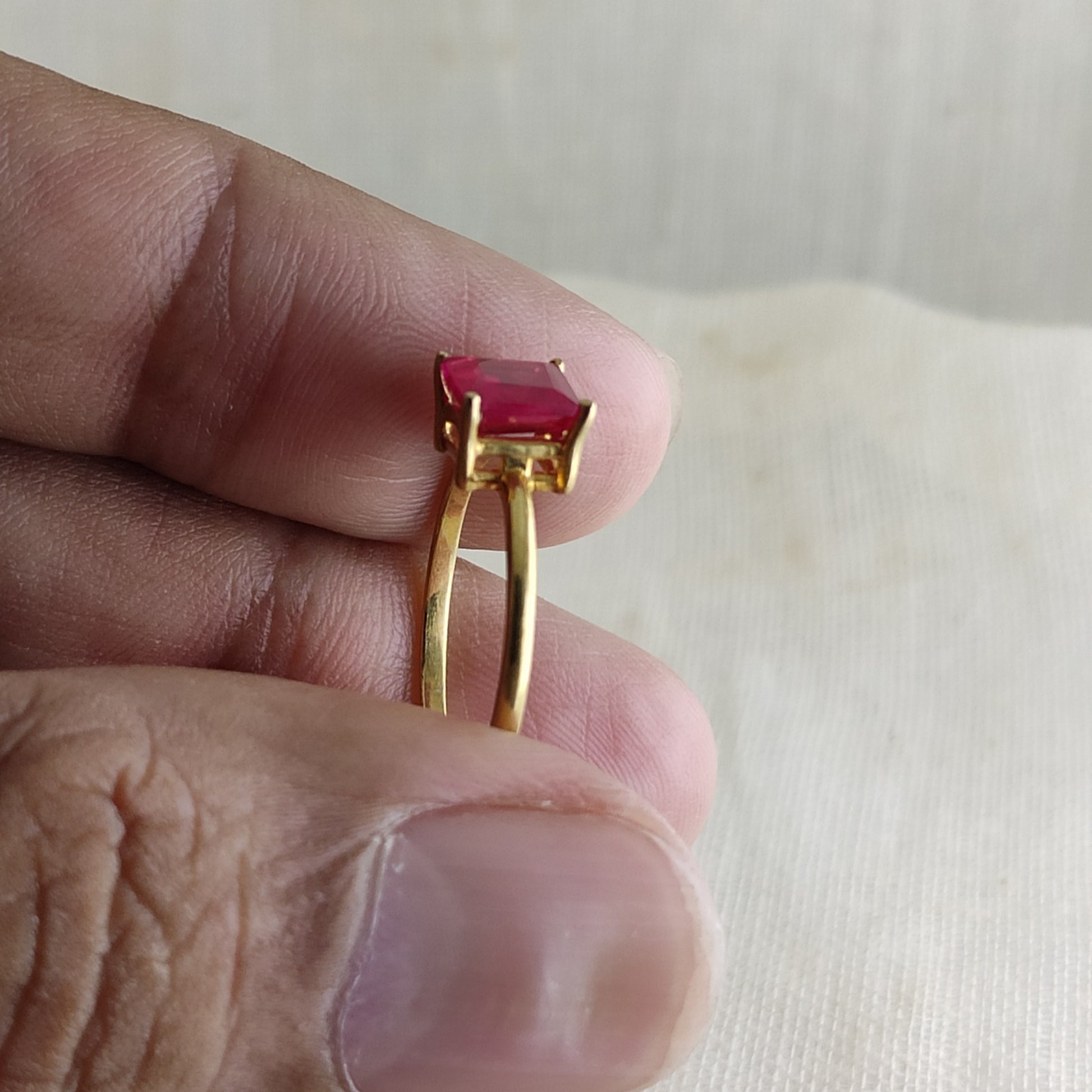 Ruby Engagement Ring, Comfort Fit Gold Band for Wedding